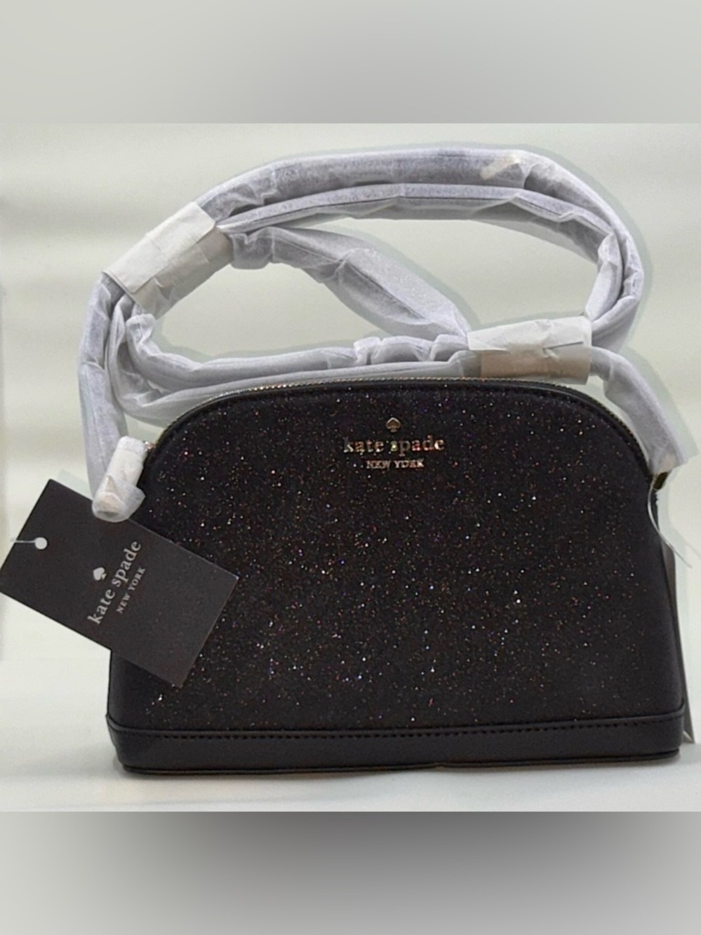 Kate Spade Black Glitter Tinsel Dome Shoulder Crossbody Purse Bag NWT